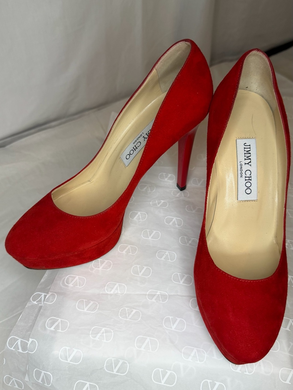 Jimmy Choo Red Suede Platform Pumps